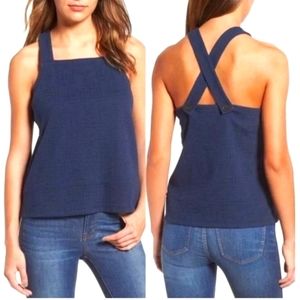 Madewell apron top navy blue linen size small with buttons